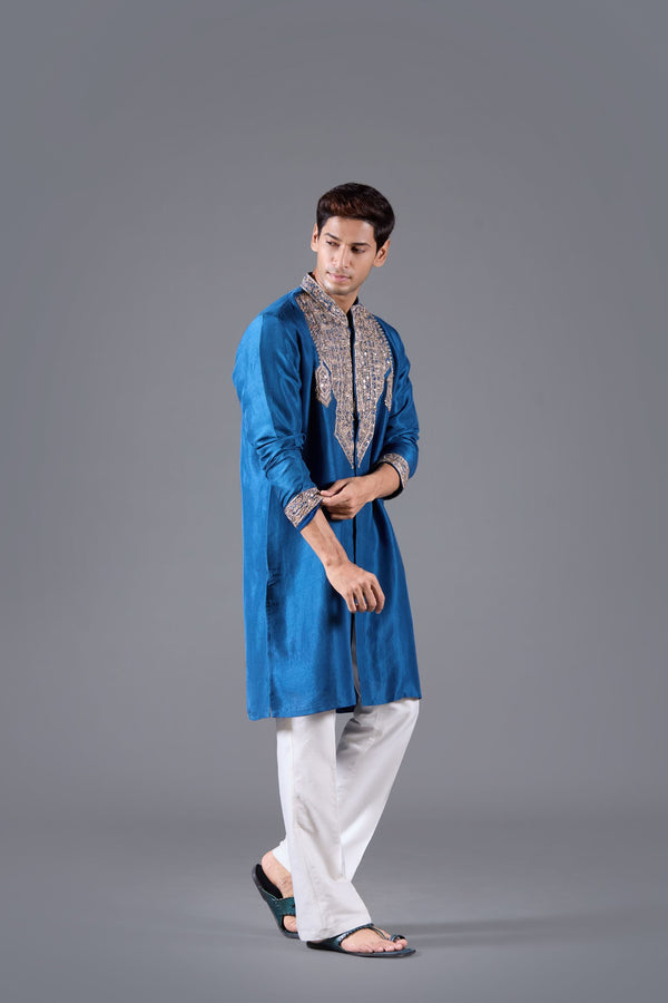 B More Azure Opulence Linen Silk Kurta