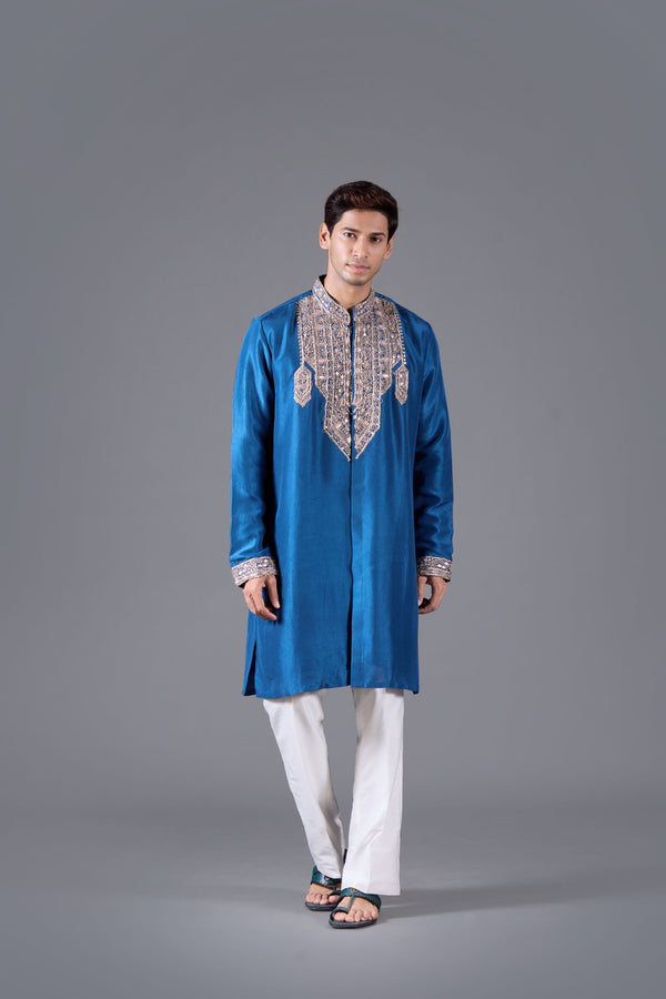 b more Azure Opulence Linen Silk Kurta