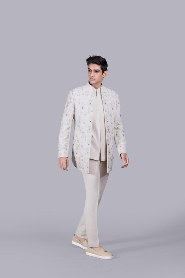 B More BEIGE ITALIAN CREPE HAND WORK INDO WESTERN