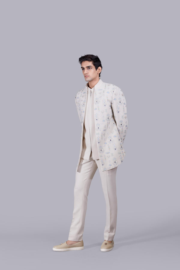 B More BEIGE ITALIAN CREPE HAND WORK INDO WESTERN