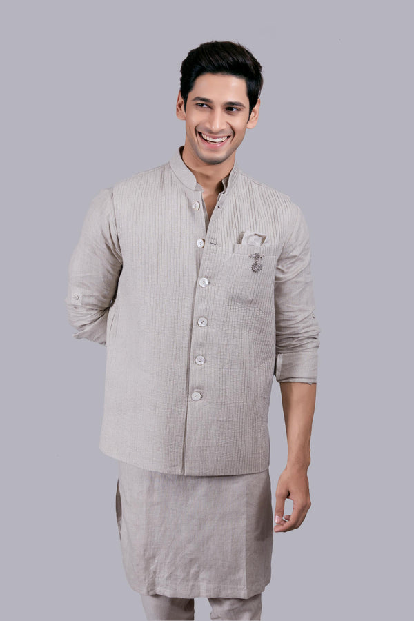 B More BEIGE LINEN PLAIN BUNDI SET