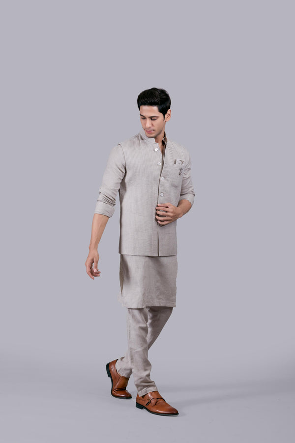 B More BEIGE LINEN PLAIN BUNDI SET