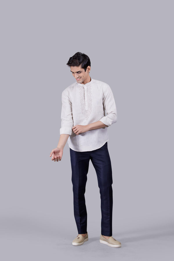 B More BEIGE LINEN THREAD ARI WORK KURTA SET