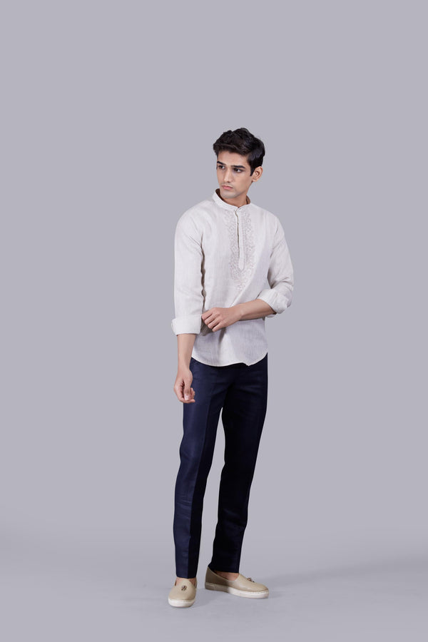 b more BEIGE LINEN THREAD ARI WORK KURTA SET