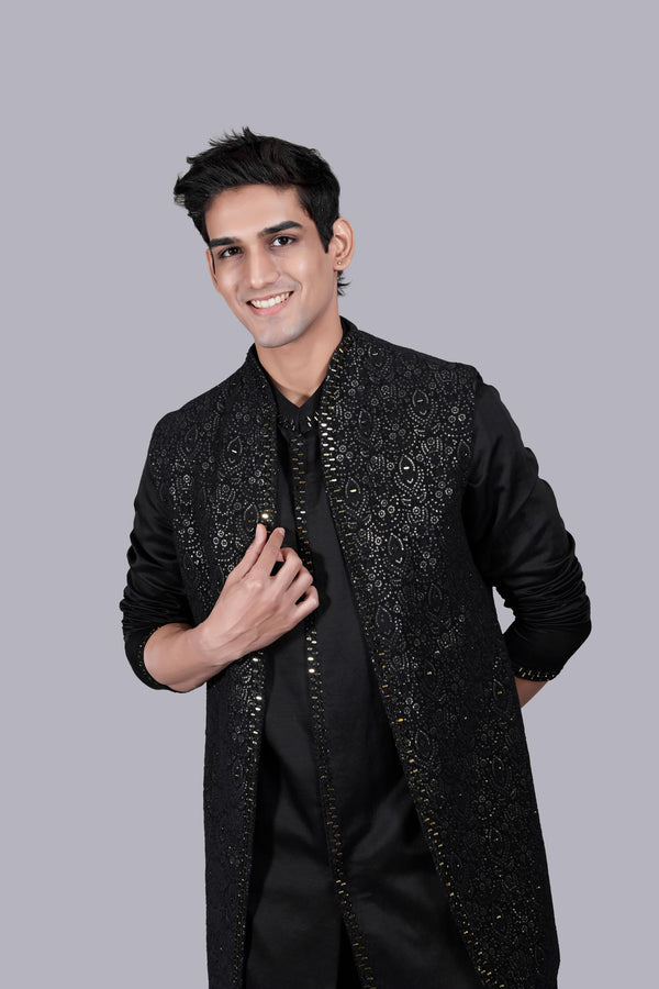 B More BLACK COTTON SILK THREAD WORK INDO WESTERN