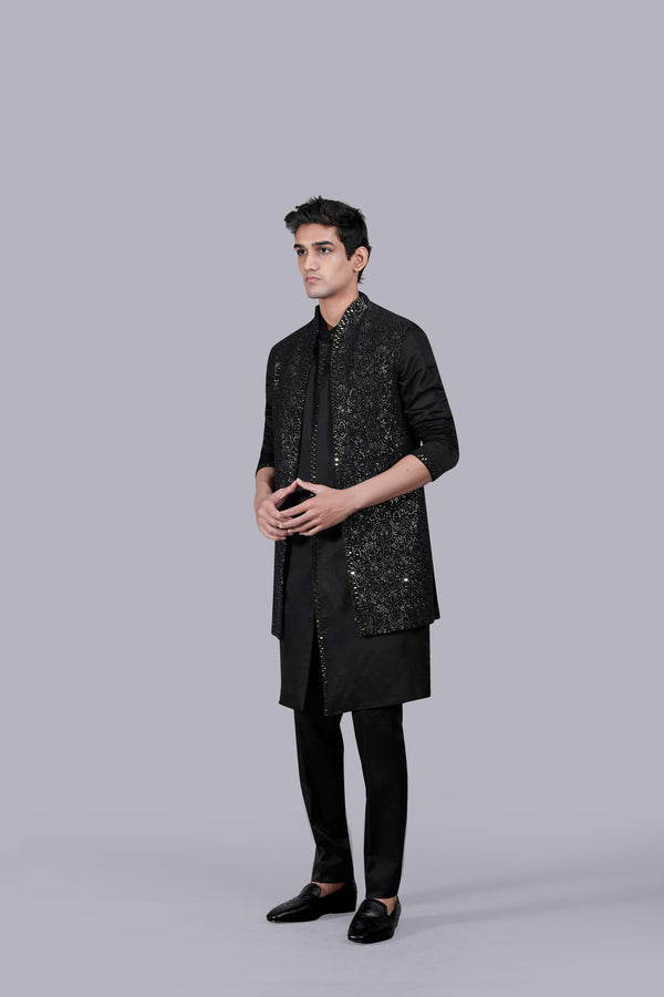 B More BLACK COTTON SILK THREAD WORK INDO WESTERN