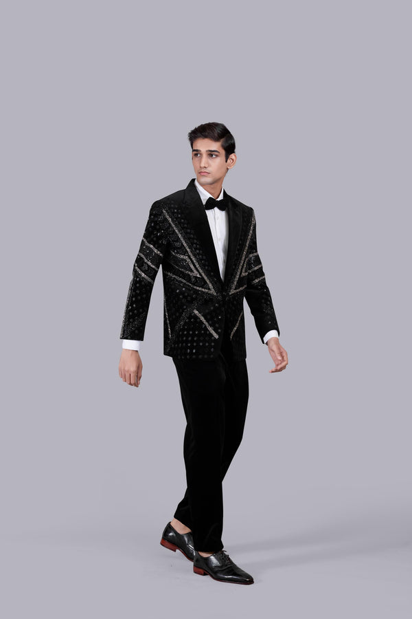 B More BLACK ITALIAN COTTON VELVET HAND WORK SUIT