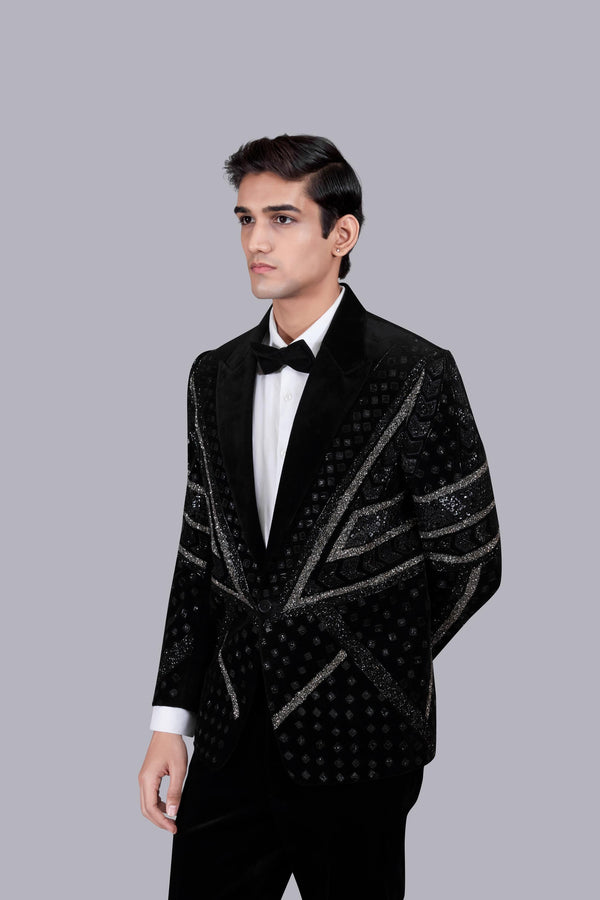 B More BLACK ITALIAN COTTON VELVET HAND WORK SUIT