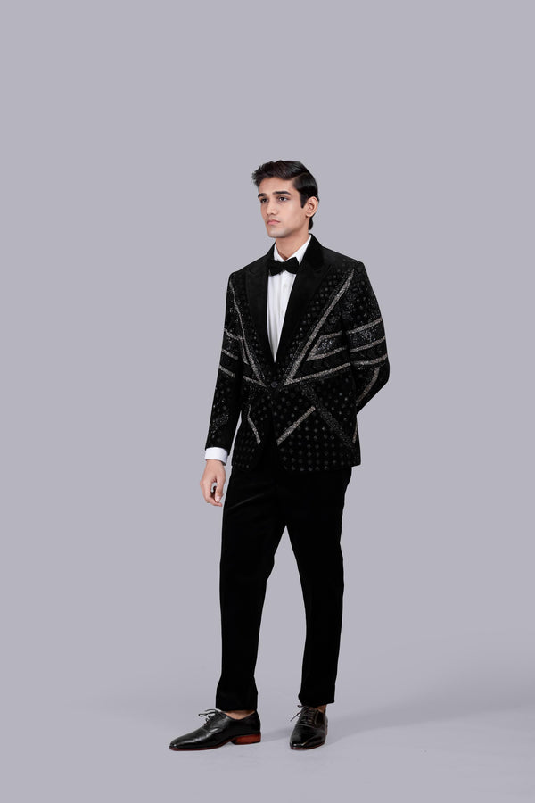 B More BLACK ITALIAN COTTON VELVET HAND WORK SUIT