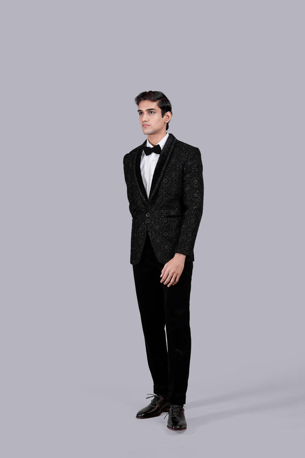 B More BLACK ITALIAN COTTON VELVET ZARI WORK SUIT