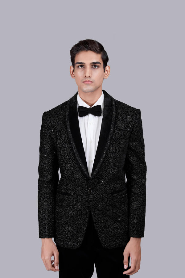 B More BLACK ITALIAN COTTON VELVET ZARI WORK SUIT