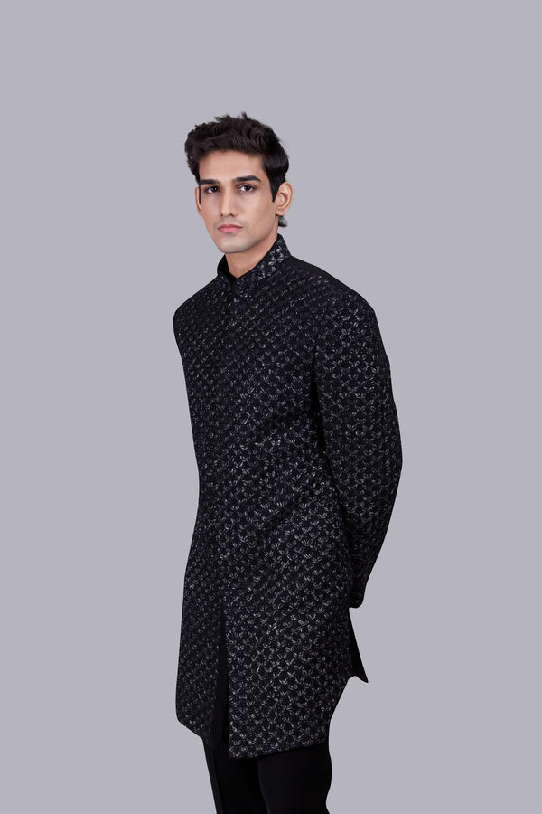 B More BLACK ITALIAN CREPE RESHAM WORK INDOWESTERN