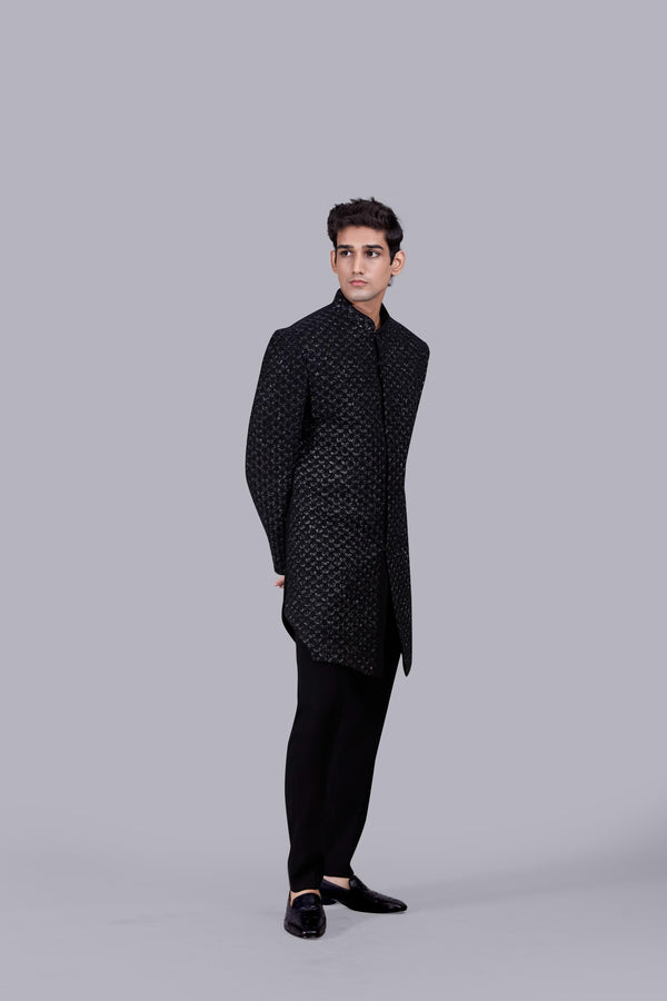 B More BLACK ITALIAN CREPE RESHAM WORK INDOWESTERN