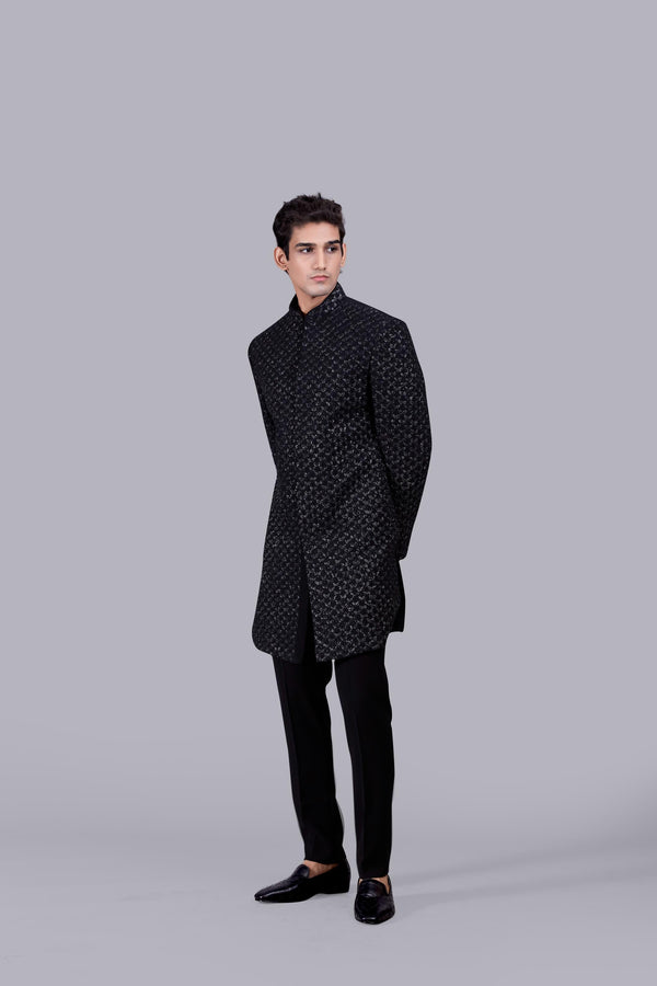 B More BLACK ITALIAN CREPE RESHAM WORK INDOWESTERN