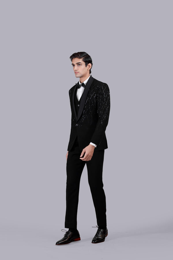 B More BLACK ITALIAN CREPE SEQUENCE WORK SUIT