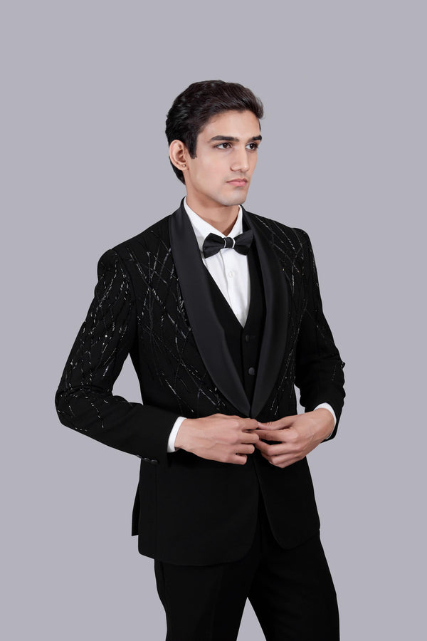 B More BLACK ITALIAN CREPE SEQUENCE WORK SUIT