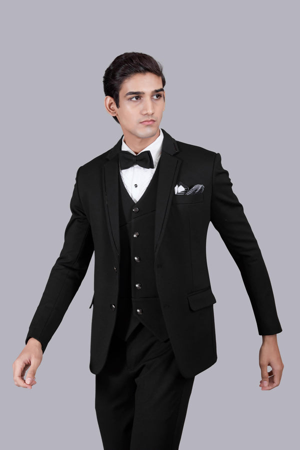B More BLACK KNITTED LYCRA PLAIN SUIT