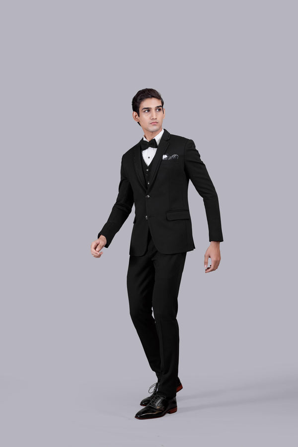 B More BLACK KNITTED LYCRA PLAIN SUIT