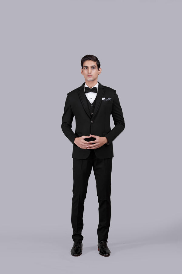 b more BLACK KNITTED LYCRA PLAIN SUIT