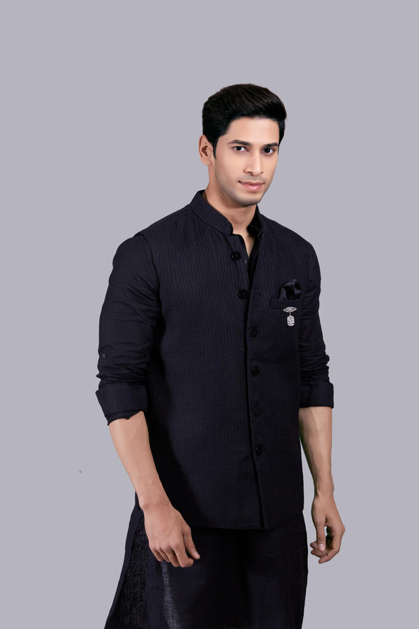 B More BLACK LINEN PLAIN BUNDI SET