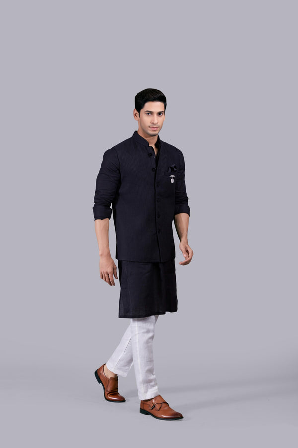 B More BLACK LINEN PLAIN BUNDI SET