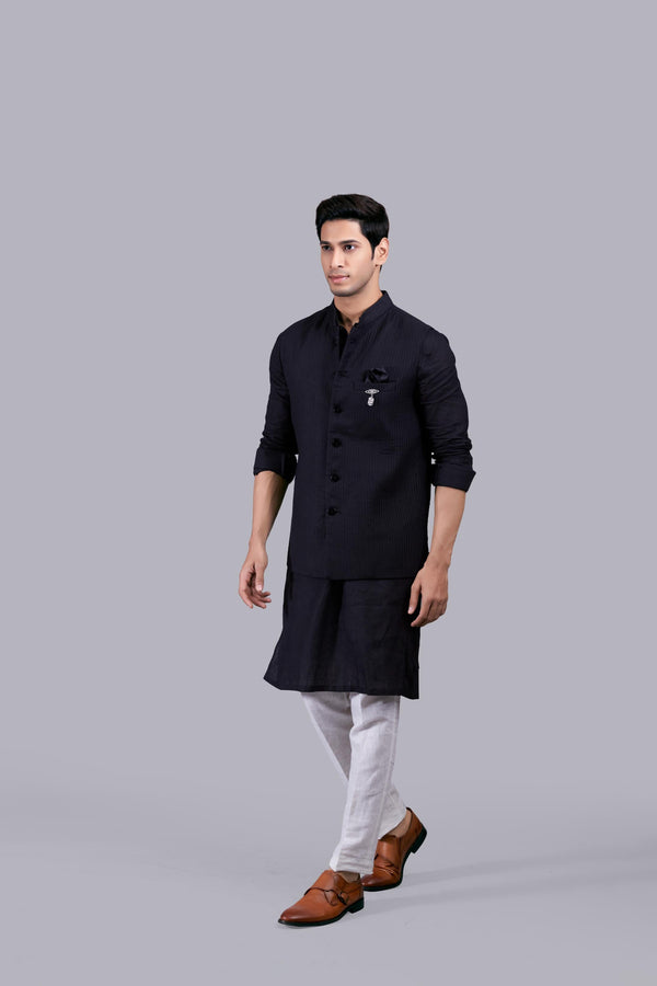 B More BLACK LINEN PLAIN BUNDI SET