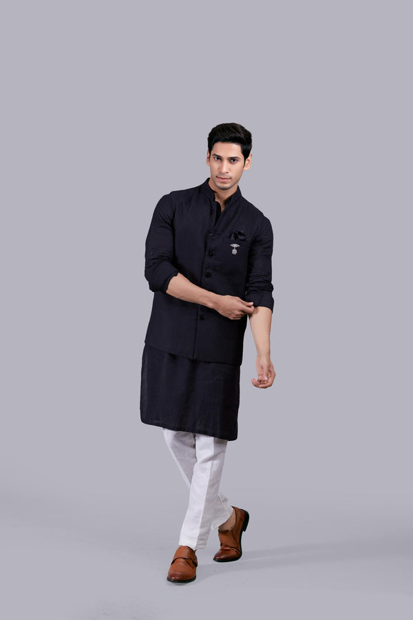 b more BLACK LINEN PLAIN BUNDI SET
