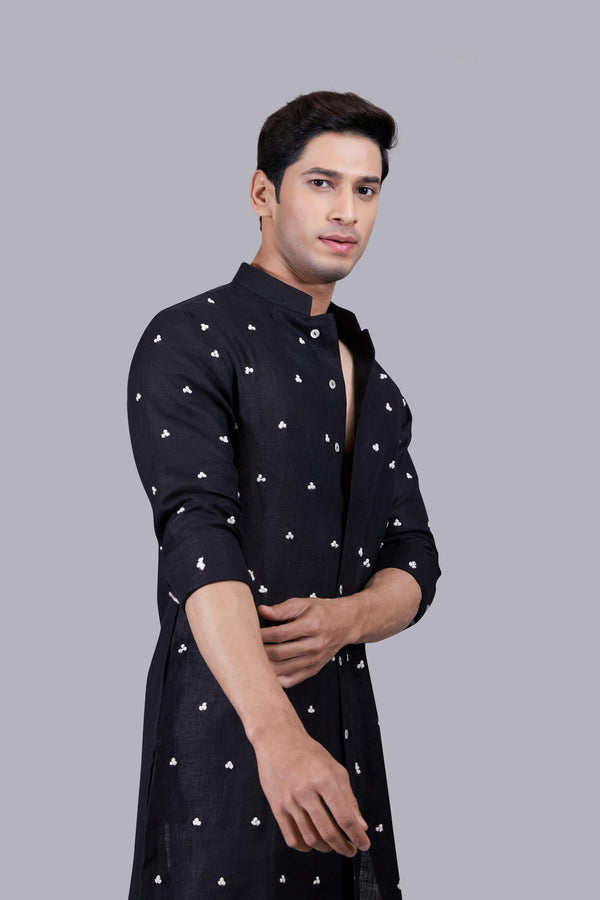 B More BLACK PURE LINEN KURTA SET