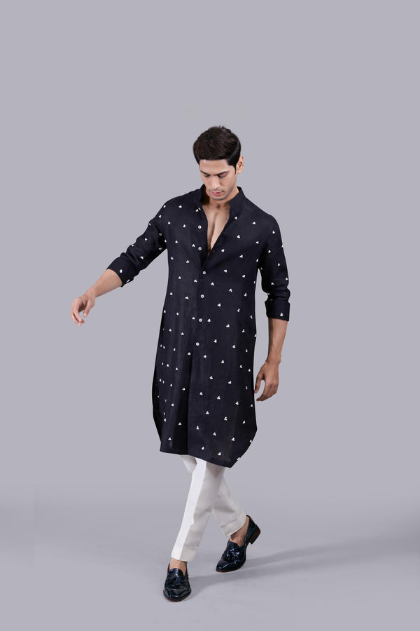 B More BLACK PURE LINEN KURTA SET