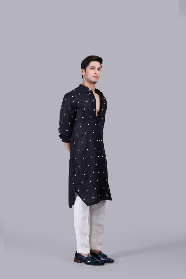 b more BLACK PURE LINEN KURTA SET