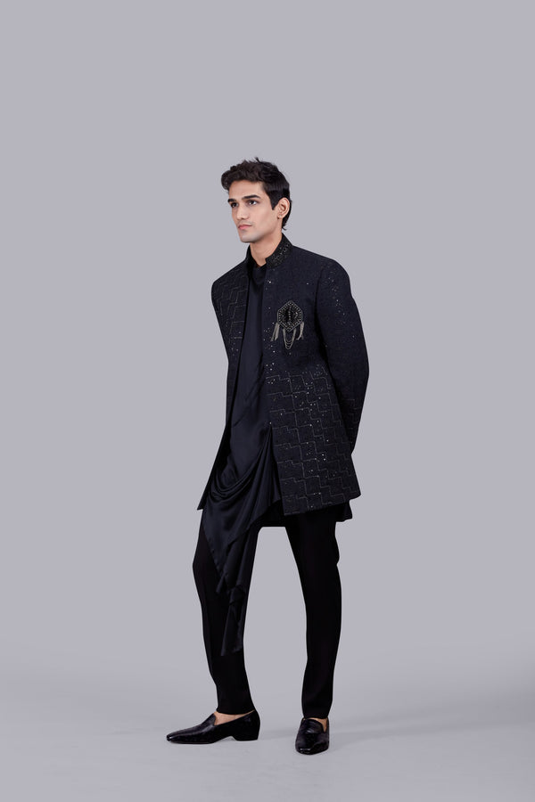 B More BLACK SILK CUTDANA WORK INDOWESTERN