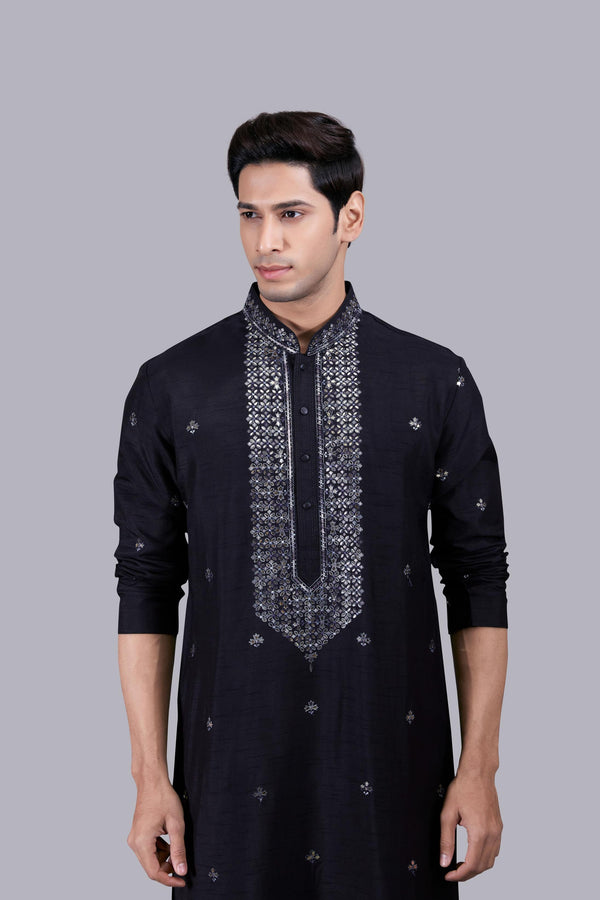 B More BLACK SILK THREAD WORK KURTA SET