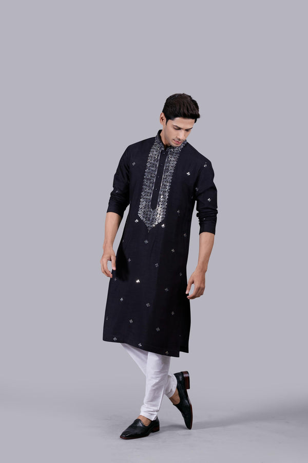 B More BLACK SILK THREAD WORK KURTA SET