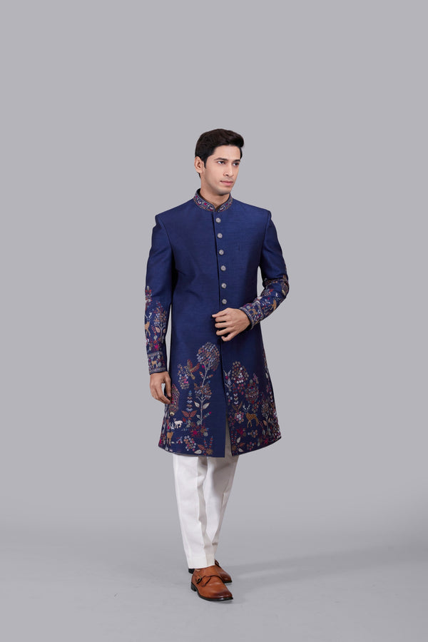B More BLUE BHAGALPURI SILK INDOWESTERN