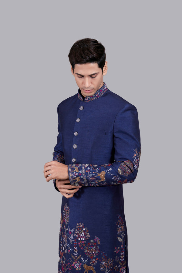 B More BLUE BHAGALPURI SILK INDOWESTERN