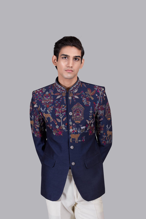 B More BLUE BHAGALPURI SILK THREAD WORK JODHPURI