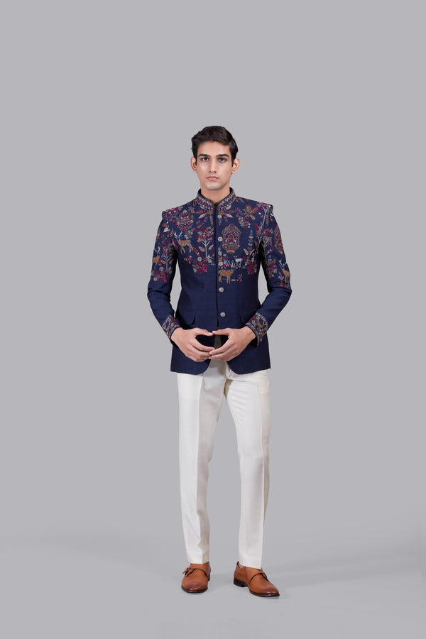 b more BLUE BHAGALPURI SILK THREAD WORK JODHPURI