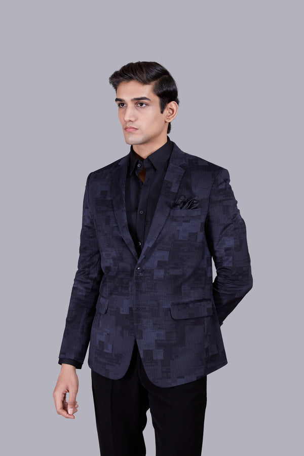 B More BLUE CORDROY PRINTED BLAZER