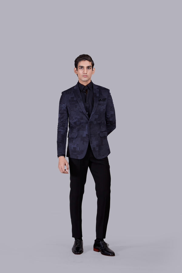 b more BLUE CORDROY PRINTED BLAZER