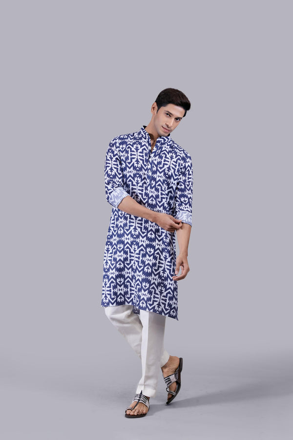 B More BLUE DIGITAL PRINT LINEN KURTA SET