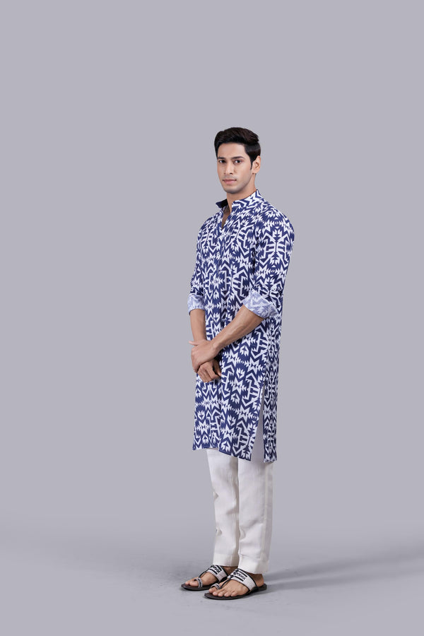 b more BLUE DIGITAL PRINT LINEN KURTA SET