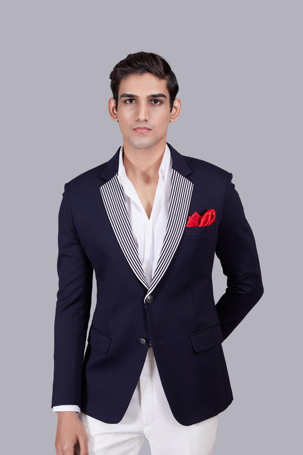 B More BLUE KNITTED LYCRA PLAIN BLAZER