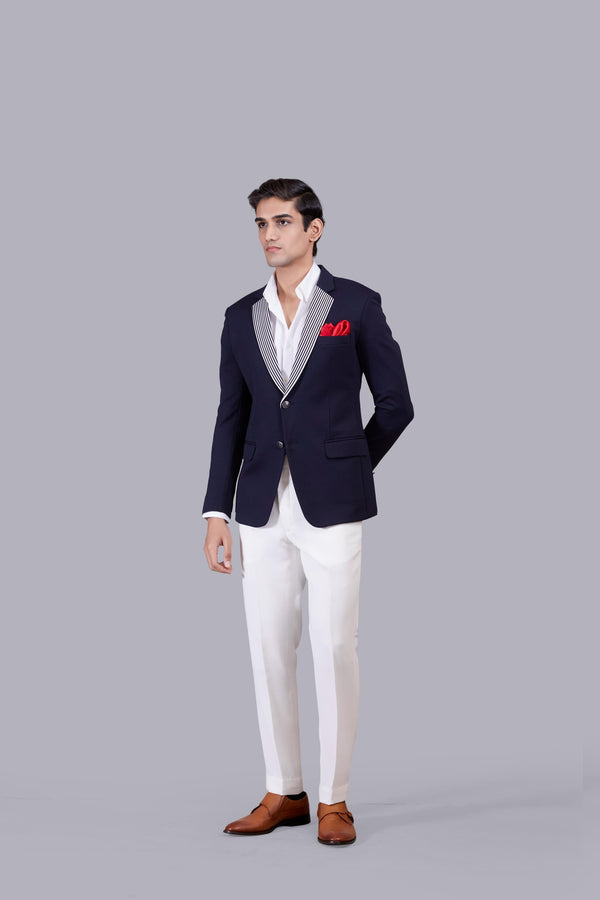 B More BLUE KNITTED LYCRA PLAIN BLAZER