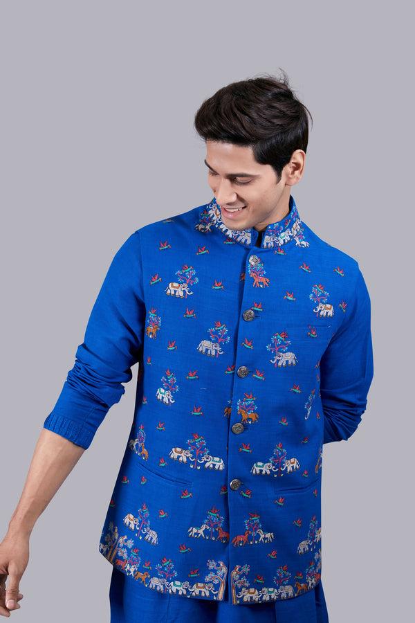 B More BLUE MATKA SILK BUNDI THREAD WORK BUNDI SET