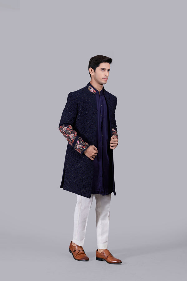 B More BLUE MODAL SILK CUTDANA WORK INDO WESTERN