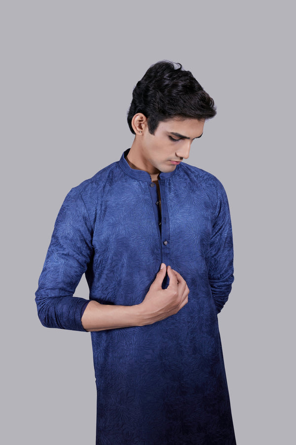 B More BLUE SILK GEORGETTE THREAD WORK KURTA SET