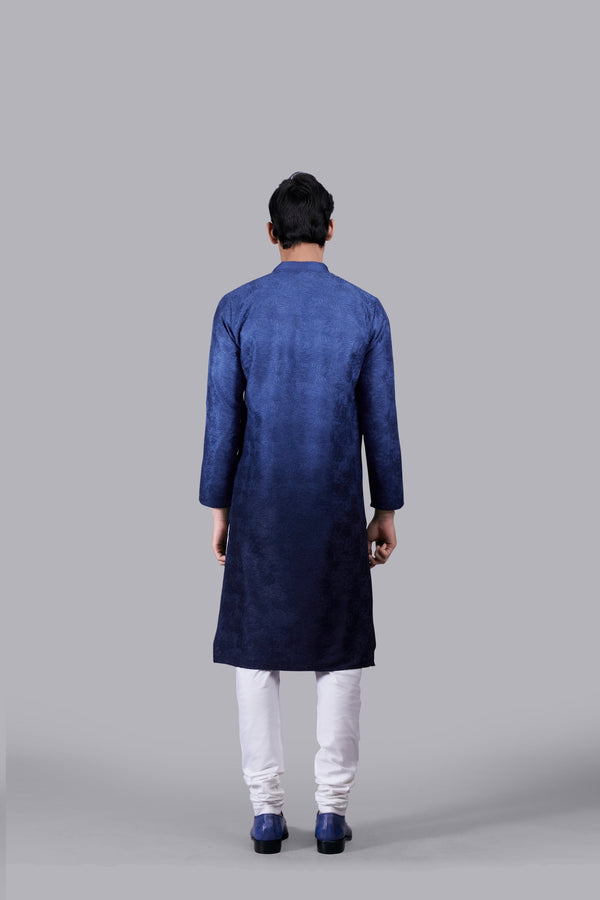 B More BLUE SILK GEORGETTE THREAD WORK KURTA SET