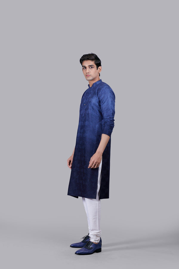 B More BLUE SILK GEORGETTE THREAD WORK KURTA SET