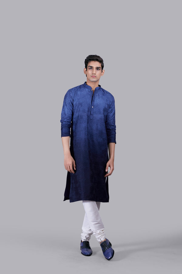 b more BLUE SILK GEORGETTE THREAD WORK KURTA SET