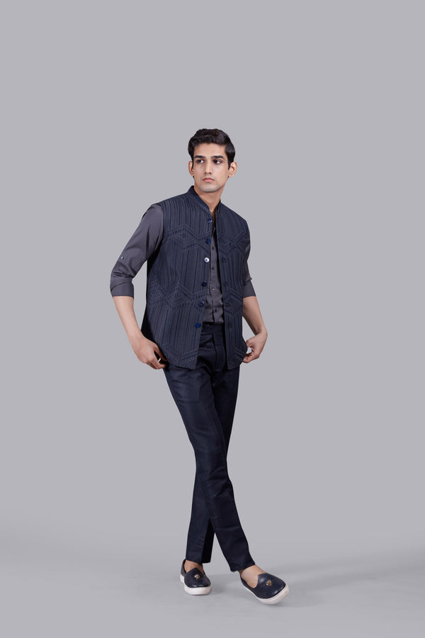 B More BLUE TR - COTTON EMBROIDERY WORK NEHRU JACKET